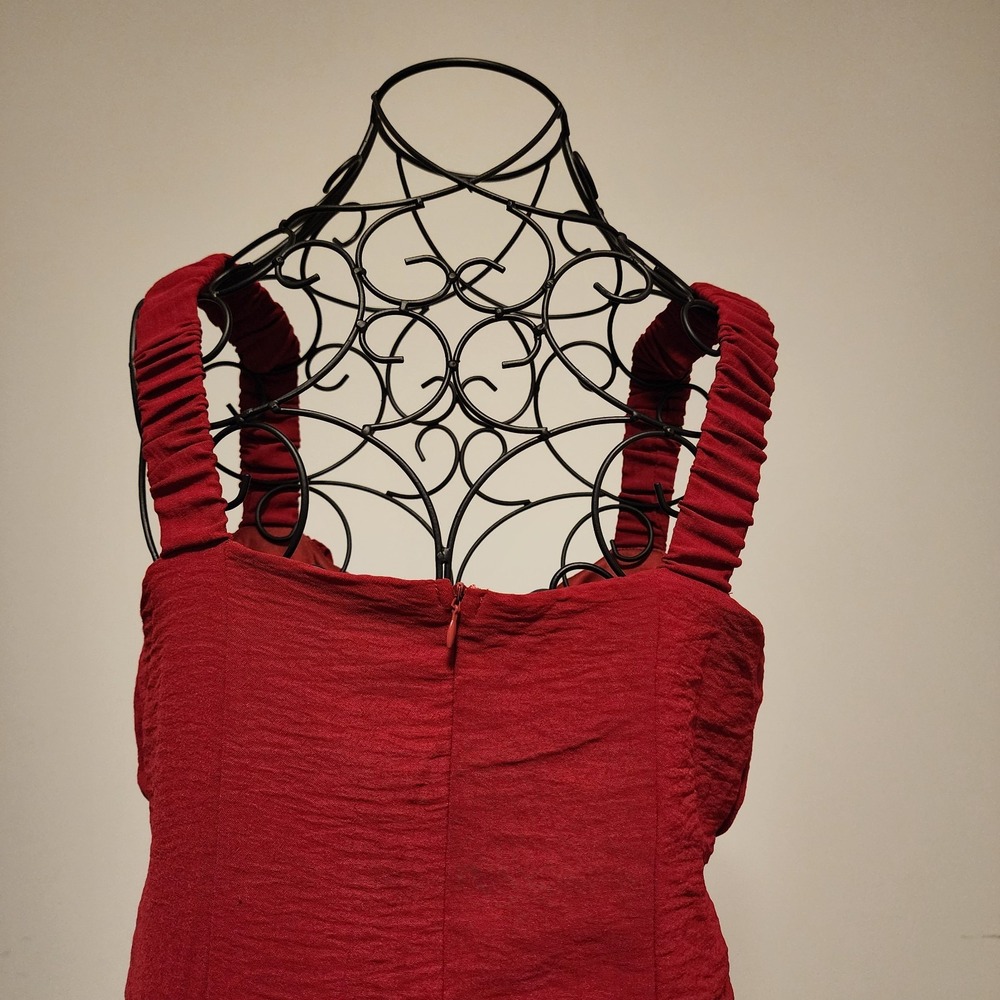 Urban Outfitters Red Ruched Bubble Hem Mini Dress Textured Fit & Flare Size S - Picture 6 of 7
